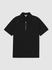Textured Raglan Half-Zip Polo Shirt Black | Men