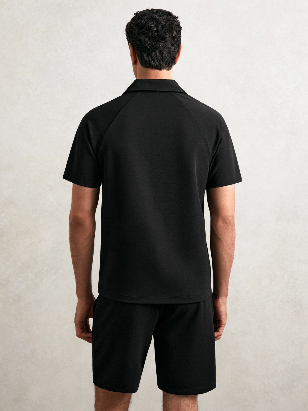 Textured Raglan Half-Zip Polo Shirt Black | Men
