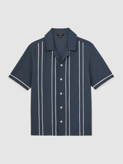 Piped-Stripe Cuban-Collar Shirt Airforce Blue | Men