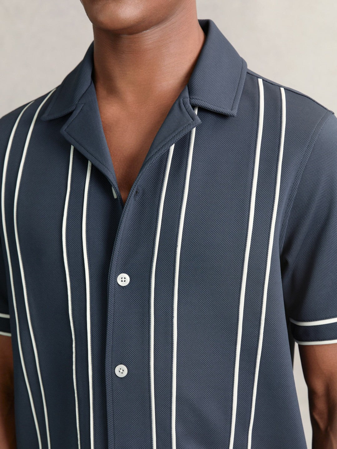 Piped-Stripe Cuban-Collar Shirt Airforce Blue | Men