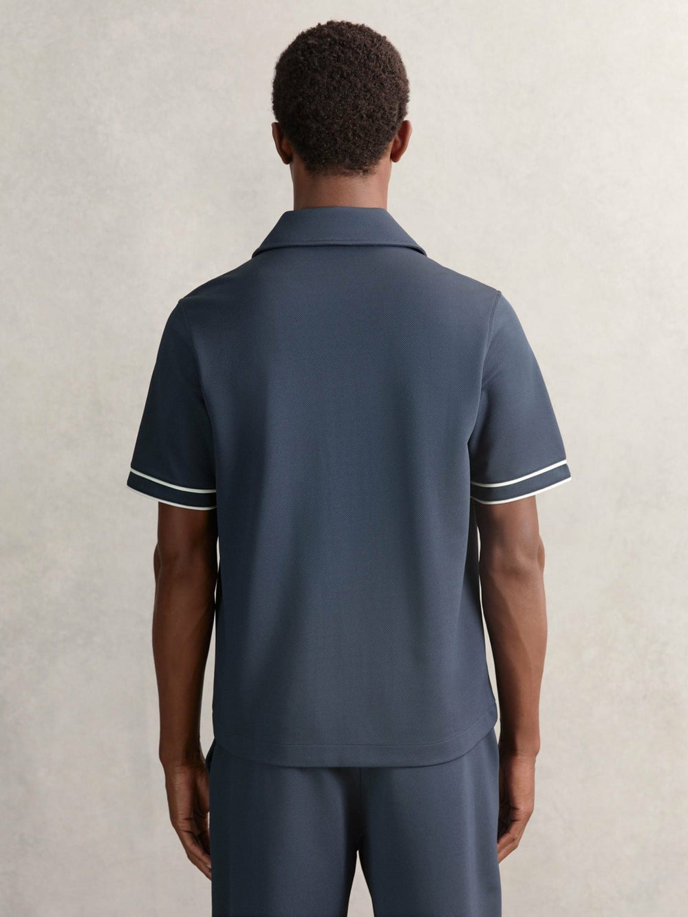 Piped-Stripe Cuban-Collar Shirt Airforce Blue | Men