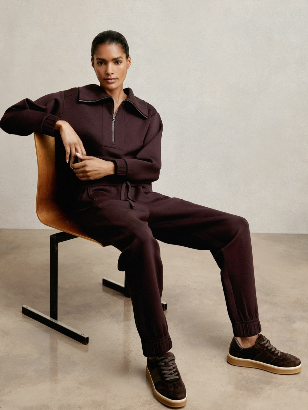 Tapered Elasticated-Waist Joggers Plum | Women