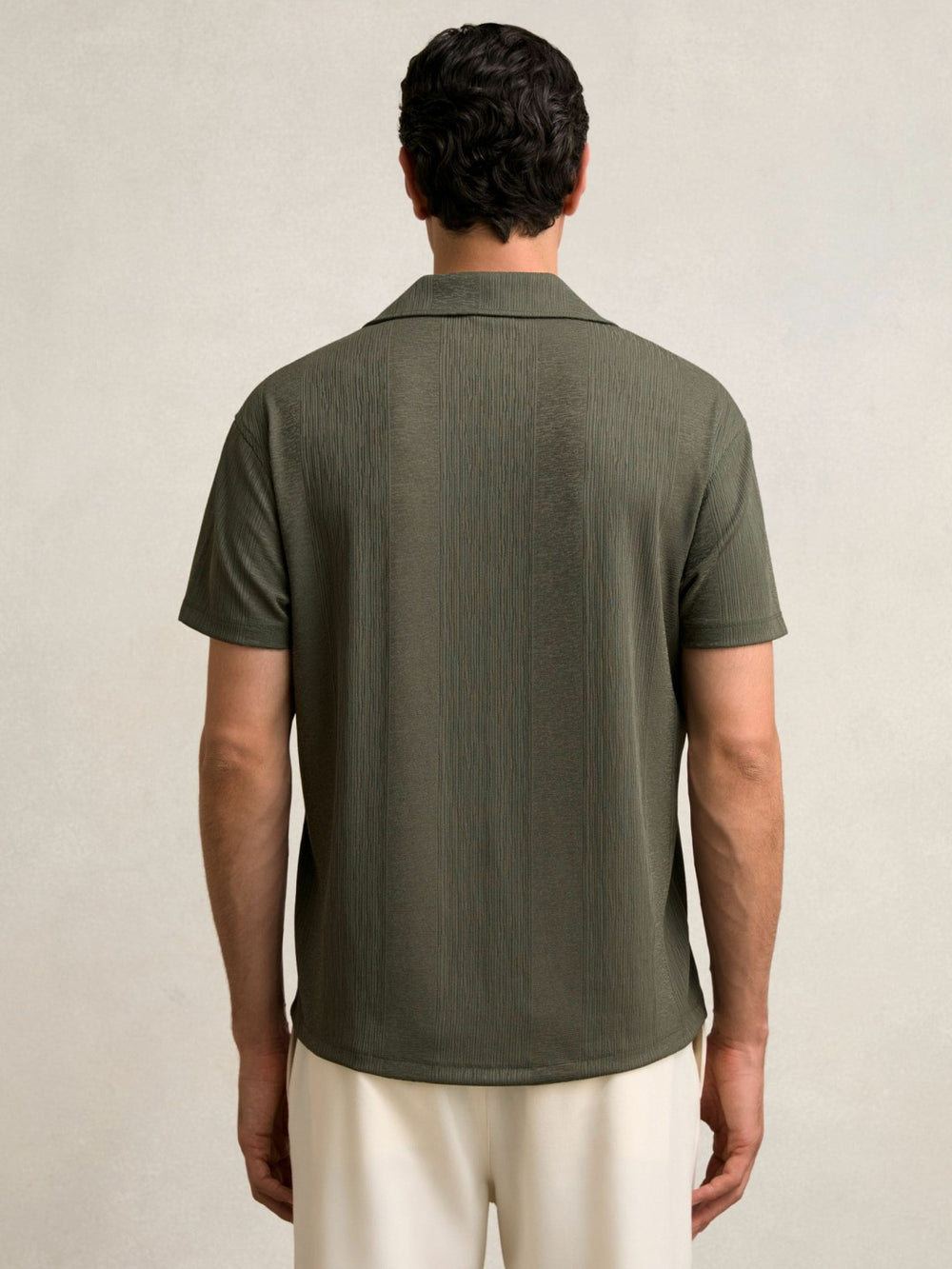 Jacquard-Stripe Cuban-Collar Shirt Dark Green | Men