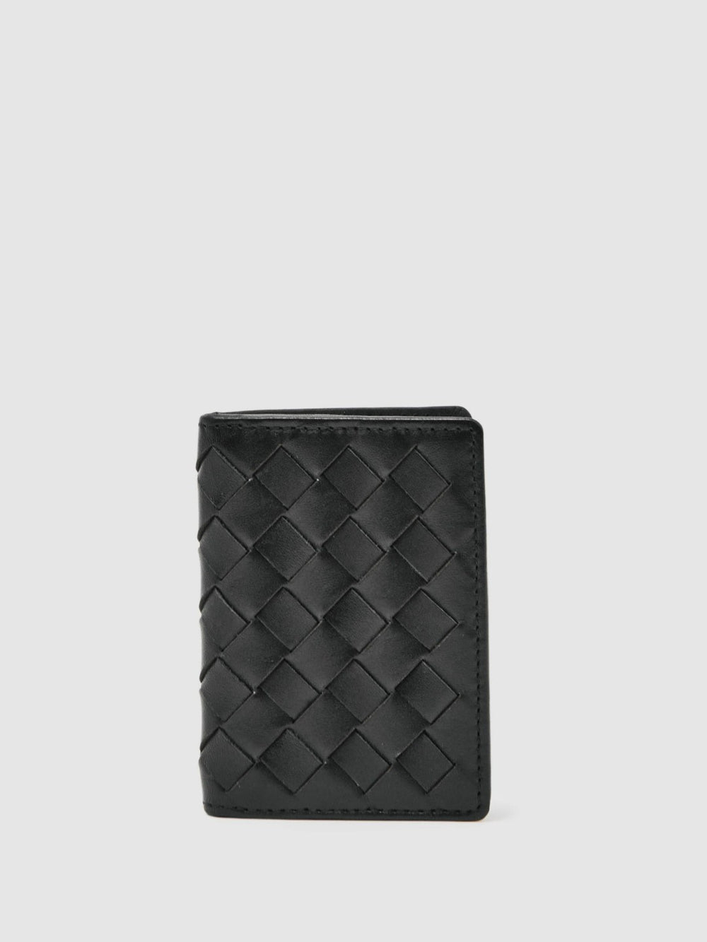 Leather Large Lattice-Effect Cardholder Black | Men
