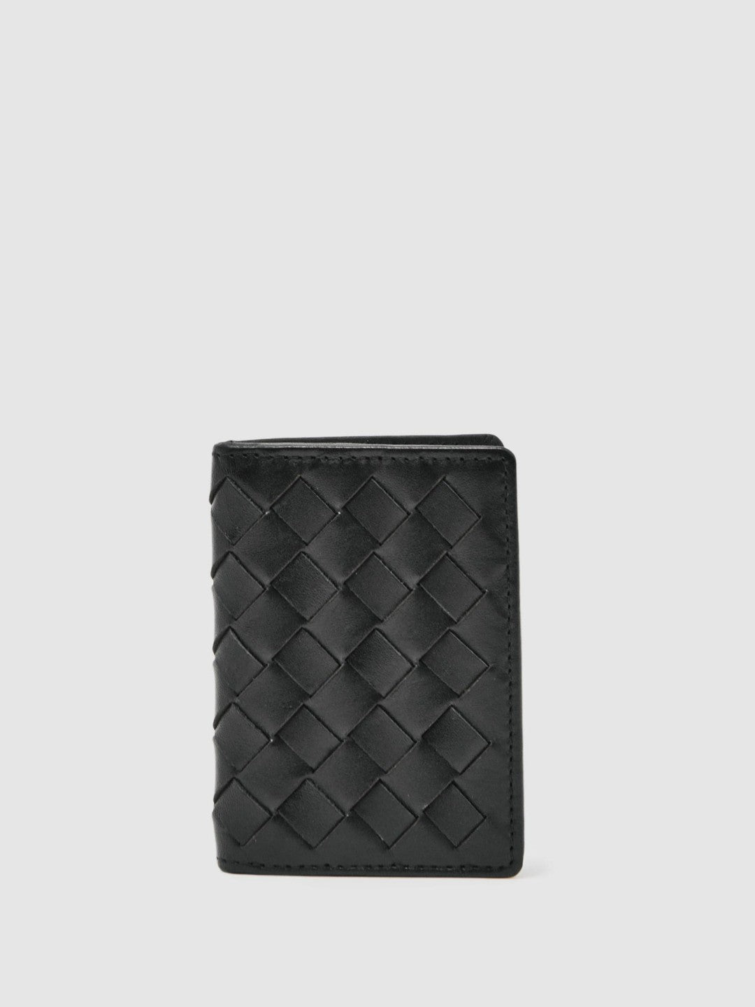 Leather Large Lattice-Effect Cardholder Black | Men