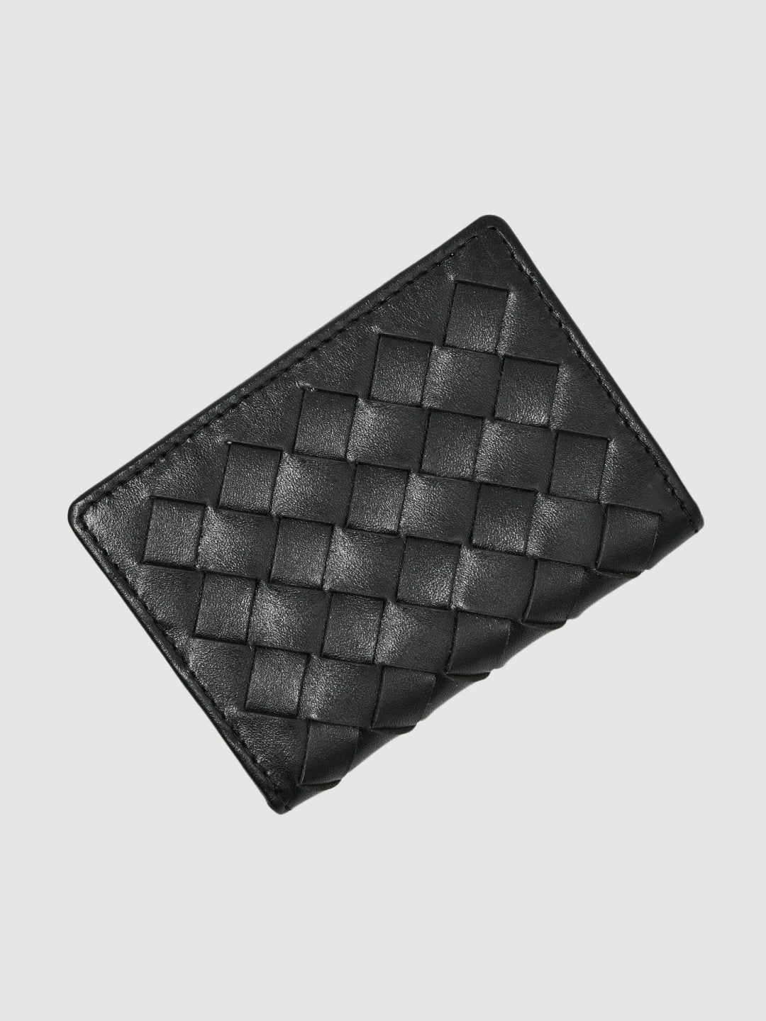 Leather Large Lattice-Effect Cardholder Black | Men