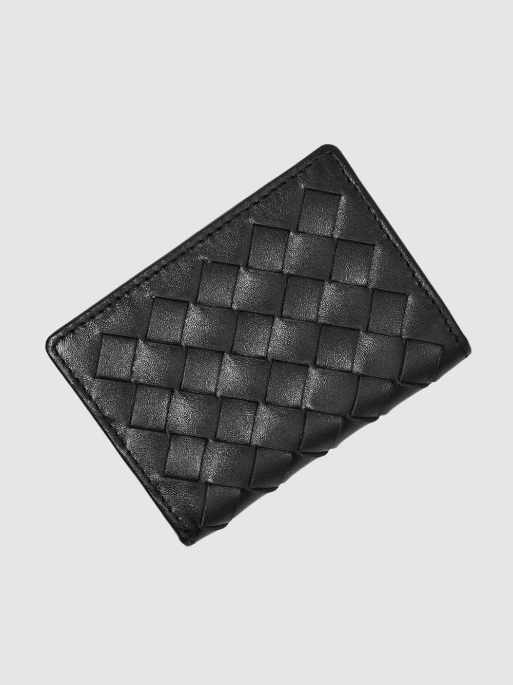 Leather Large Lattice-Effect Cardholder Black | Men