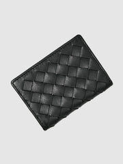 Leather Large Lattice-Effect Cardholder Black | Men
