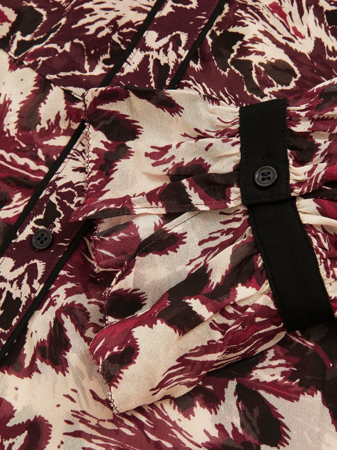 Abstract-Print Ruffle-Neck Shirt Burgundy/Cream | Women