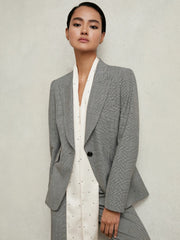 Single-Breasted Check Suit Blazer Grey | Women