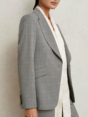 Single-Breasted Check Suit Blazer Grey | Women
