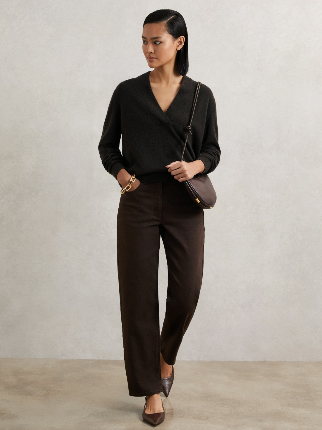 Cashmere V-Neck Jumper Chocolate Brown | Women