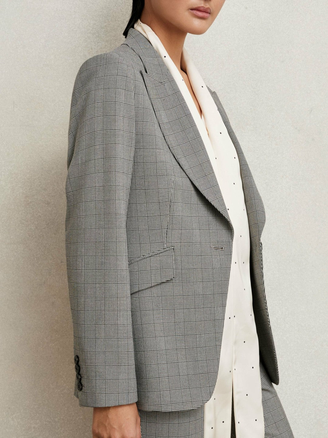 Petite Single-Breasted Check Suit Blazer Grey | Women