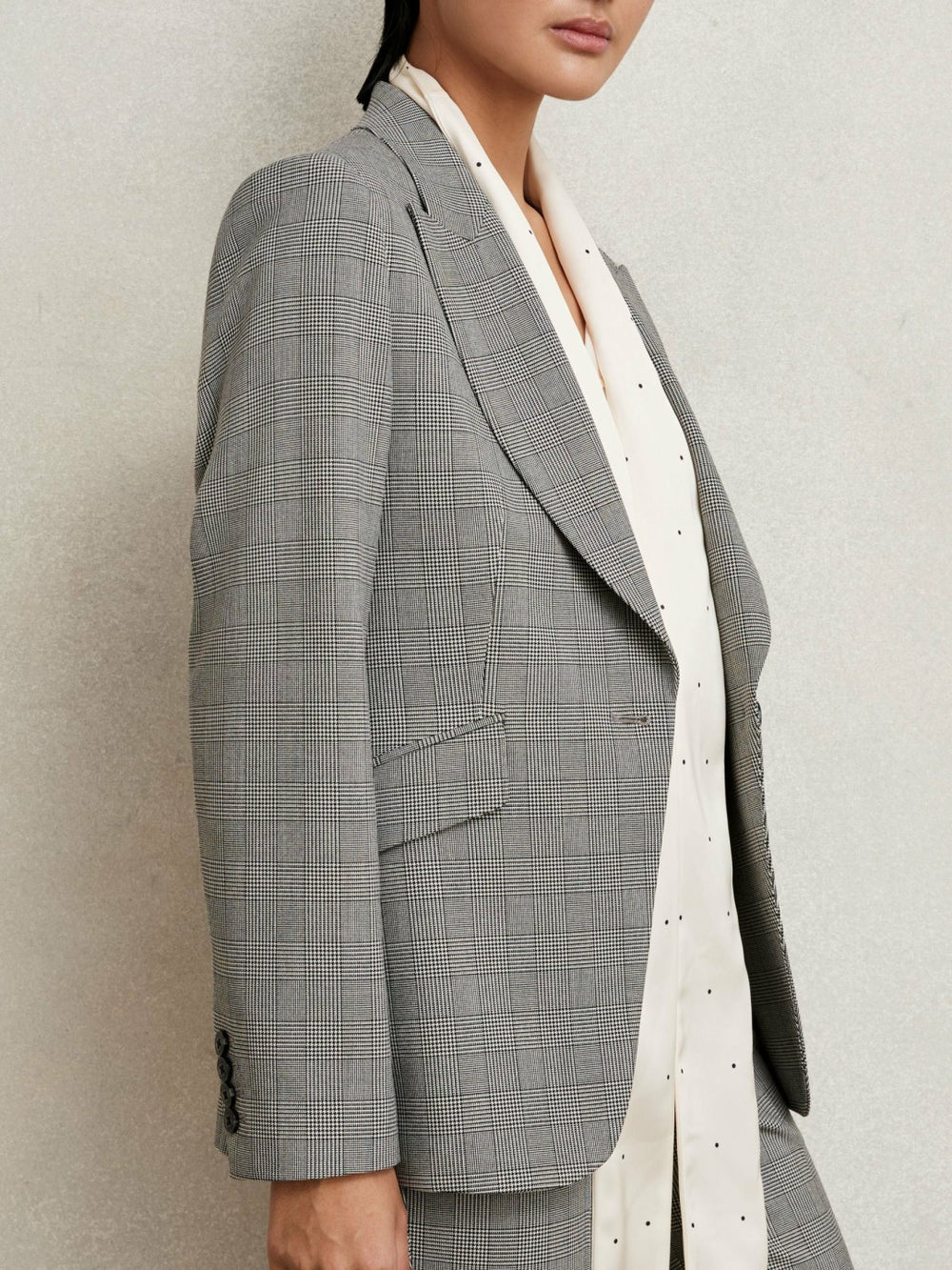 Petite Single-Breasted Check Suit Blazer Grey | Women