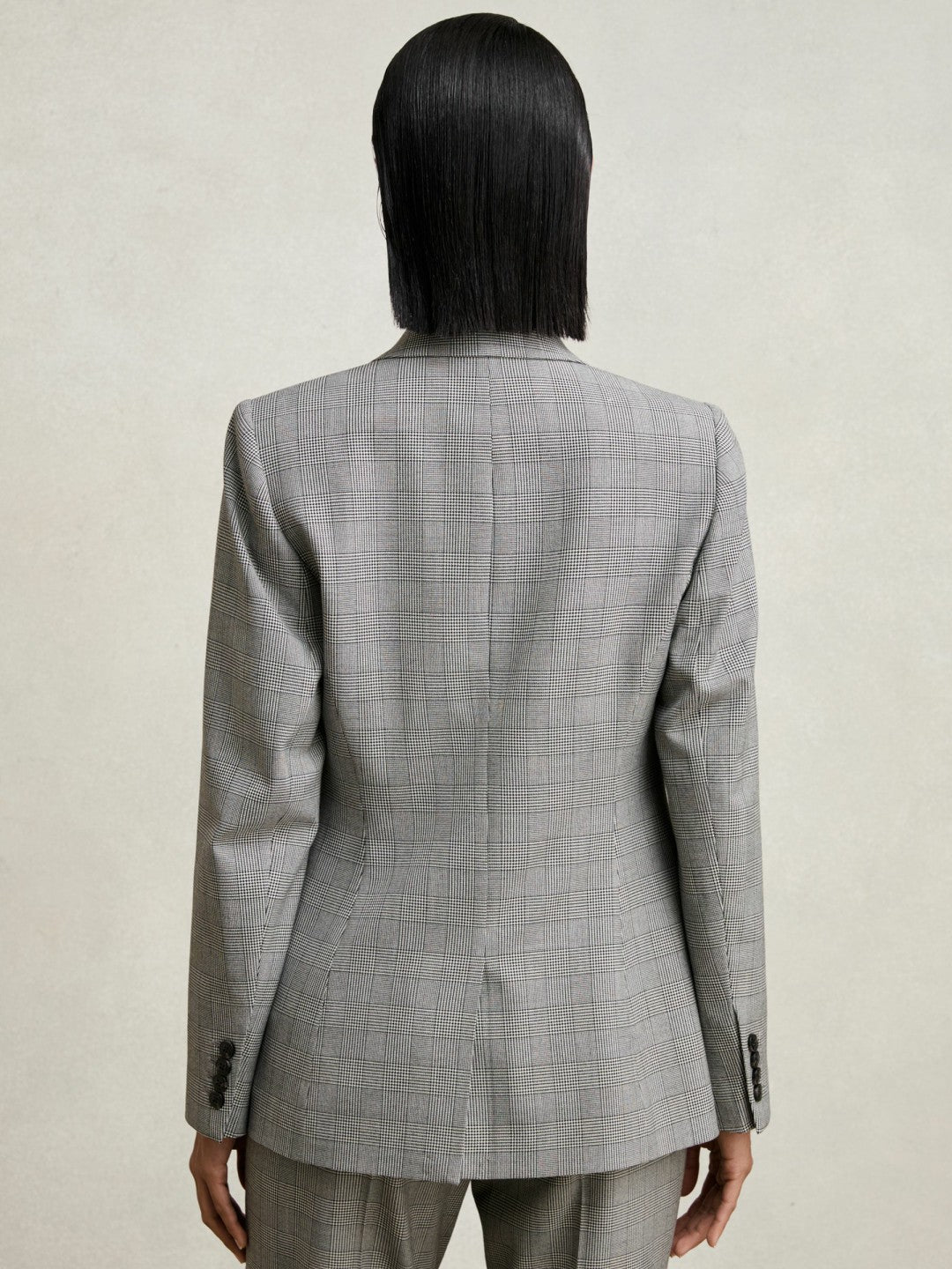 Petite Single-Breasted Check Suit Blazer Grey | Women