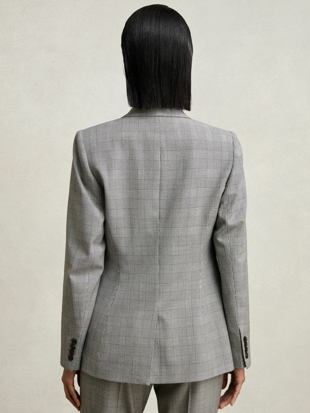 Petite Single-Breasted Check Suit Blazer Grey | Women