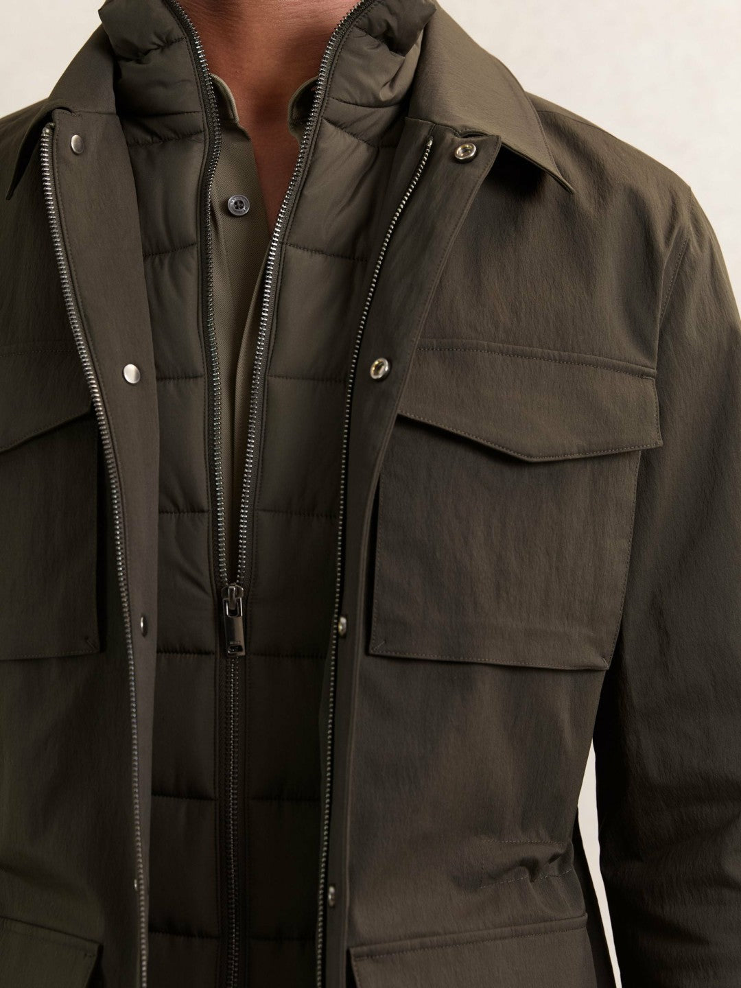 Removable-Gilet Safari Jacket Green | Men