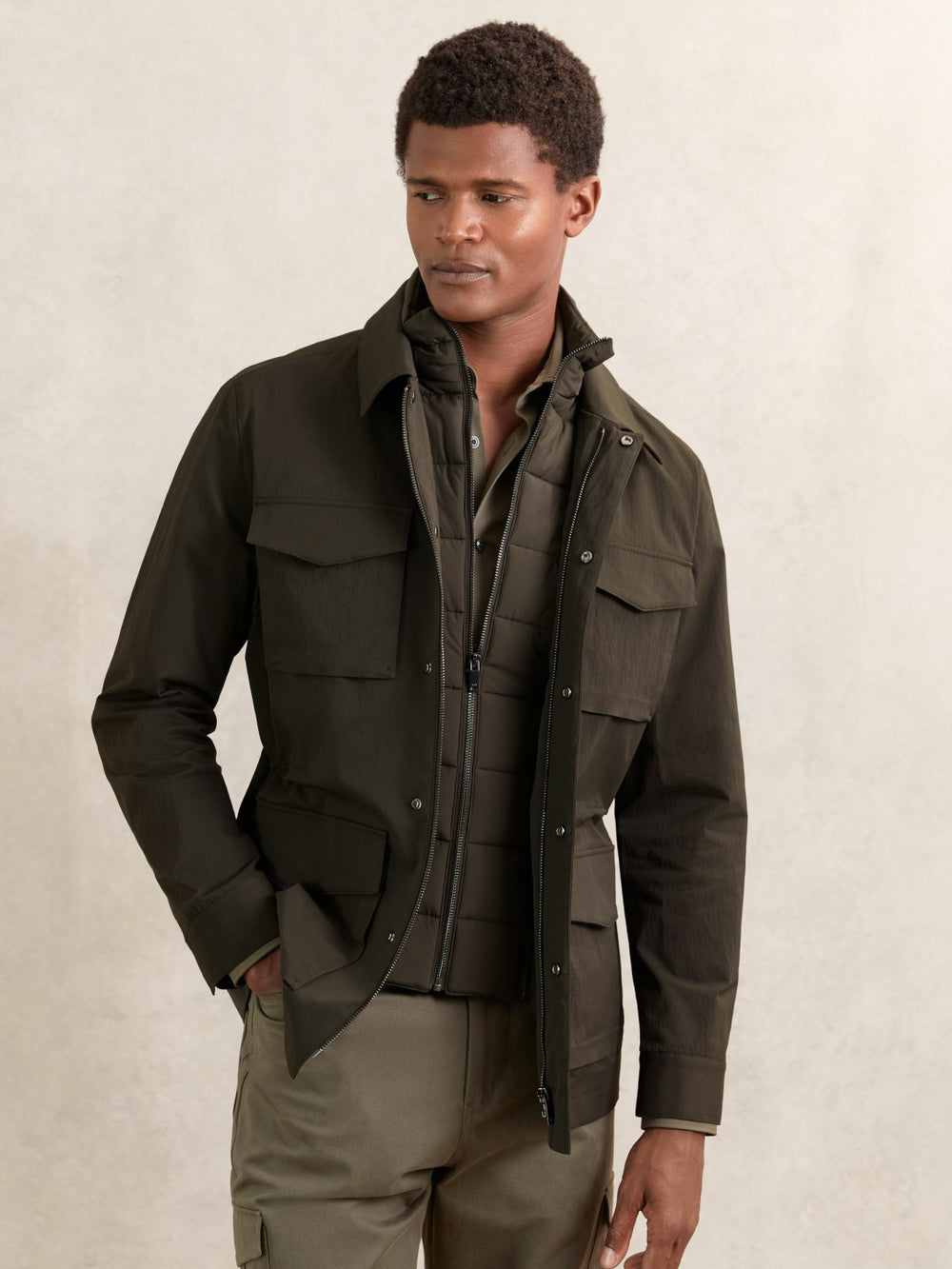 Removable-Gilet Safari Jacket Green | Men