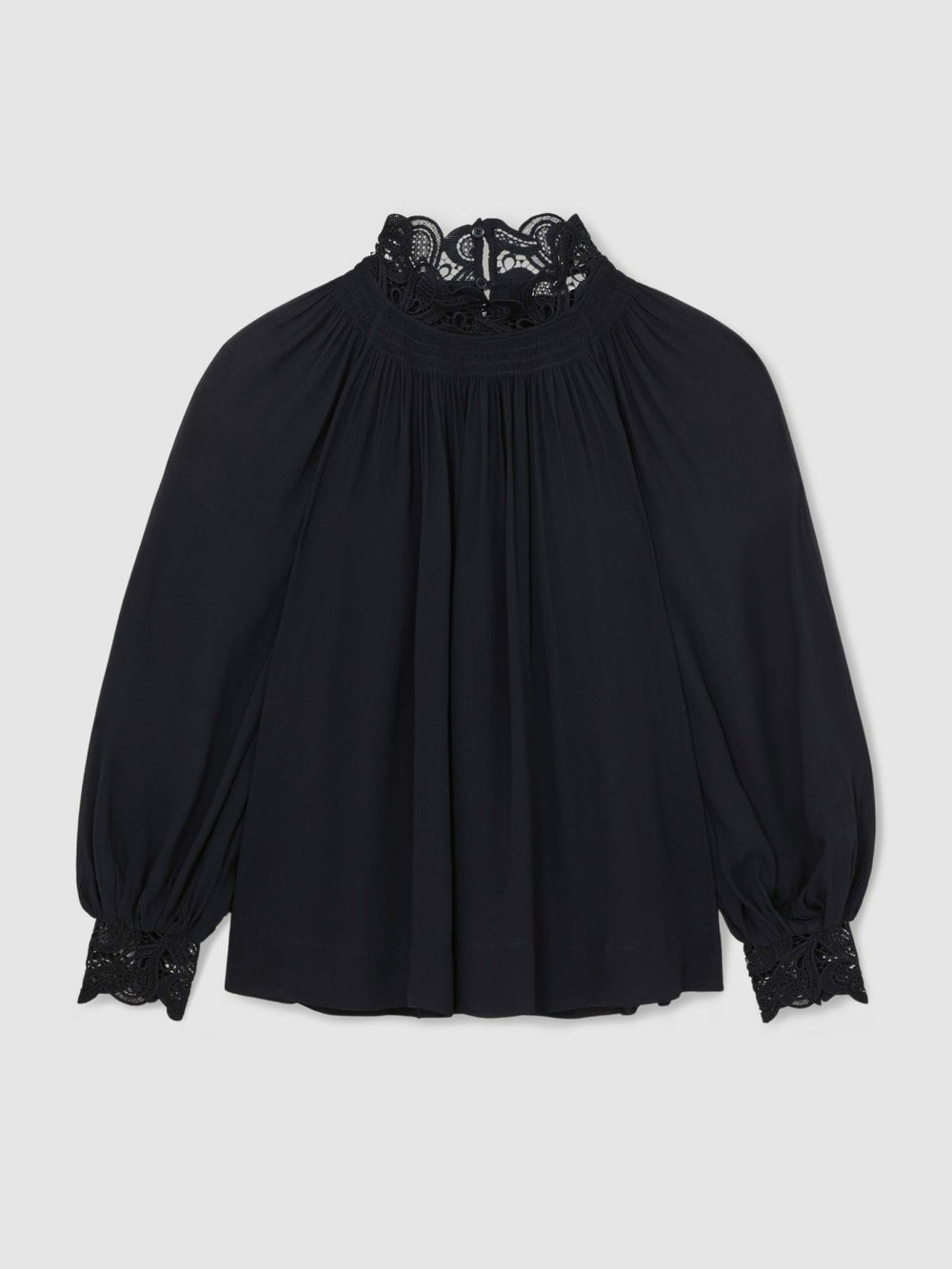 Lace-Trim Draped Chiffon Top Navy | Women