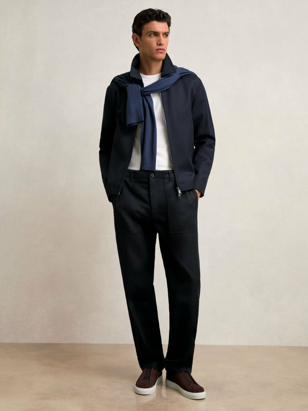 Lyocell Cotton Wide Utility Trousers Navy | Men