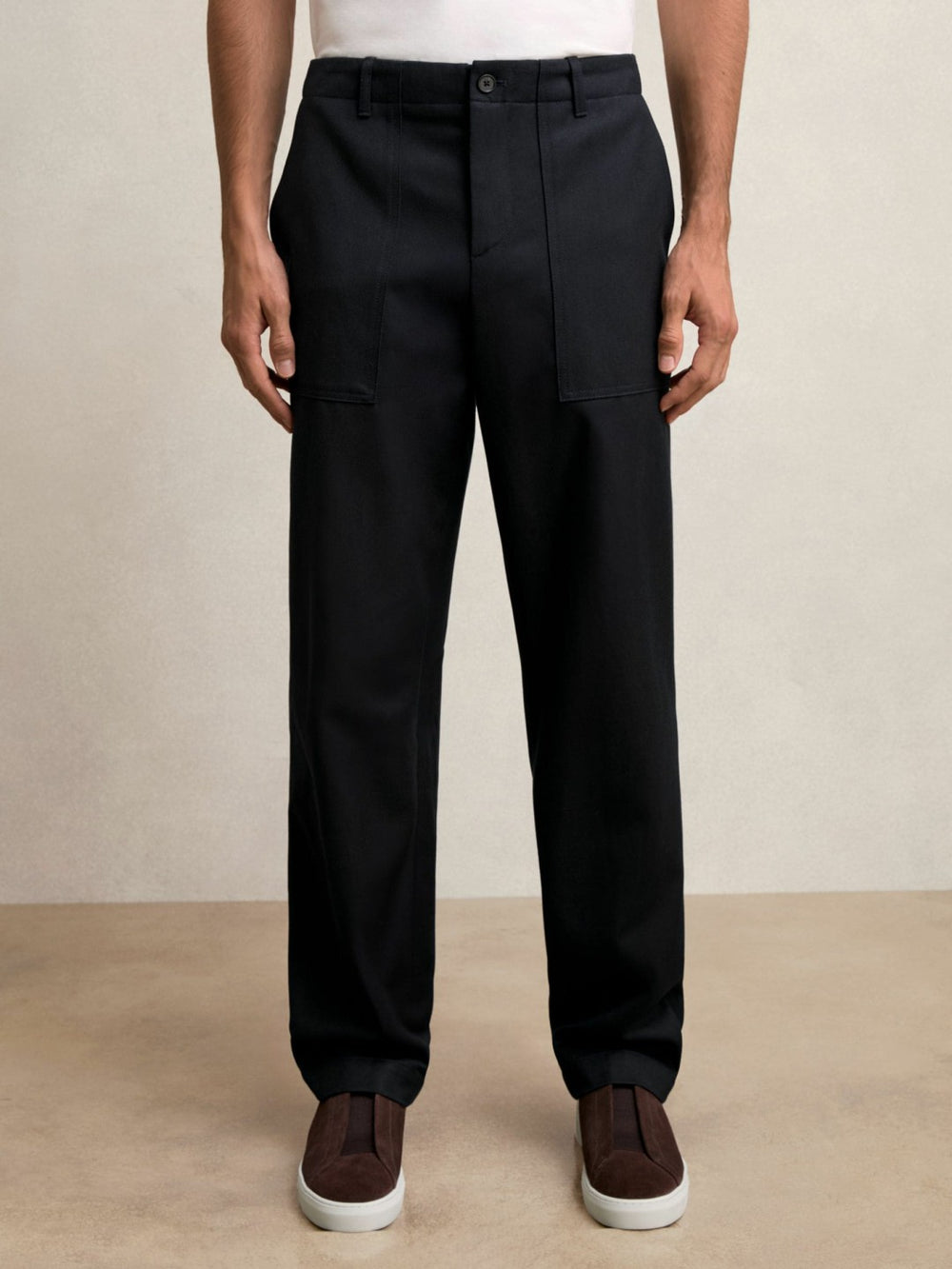 Lyocell Cotton Wide Utility Trousers Navy | Men