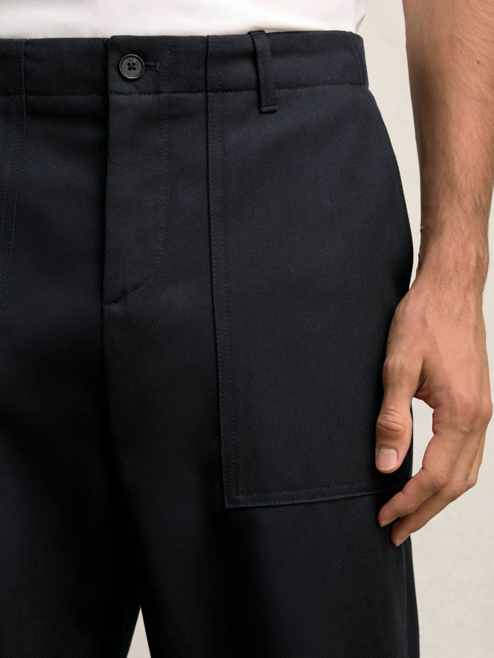 Lyocell Cotton Wide Utility Trousers Navy | Men