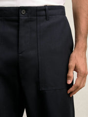 Lyocell Cotton Wide Utility Trousers Navy | Men