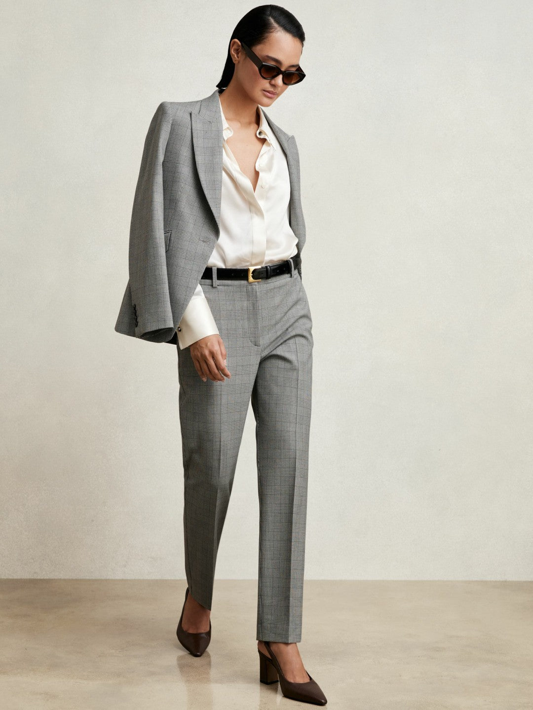 Petite Check Slim-Fit Suit Trousers Grey | Women