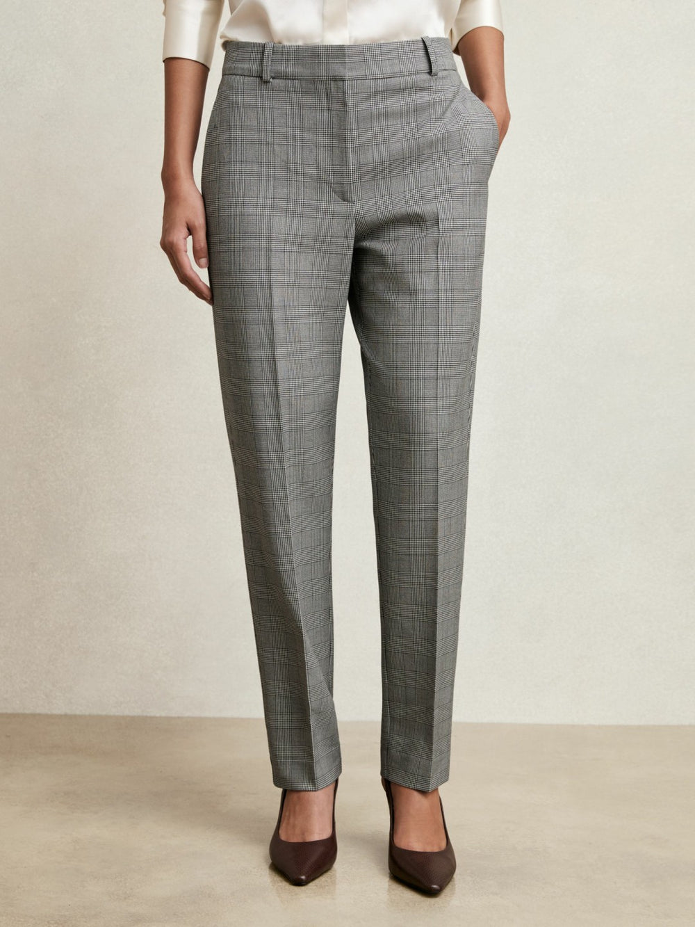 Petite Check Slim-Fit Suit Trousers Grey | Women