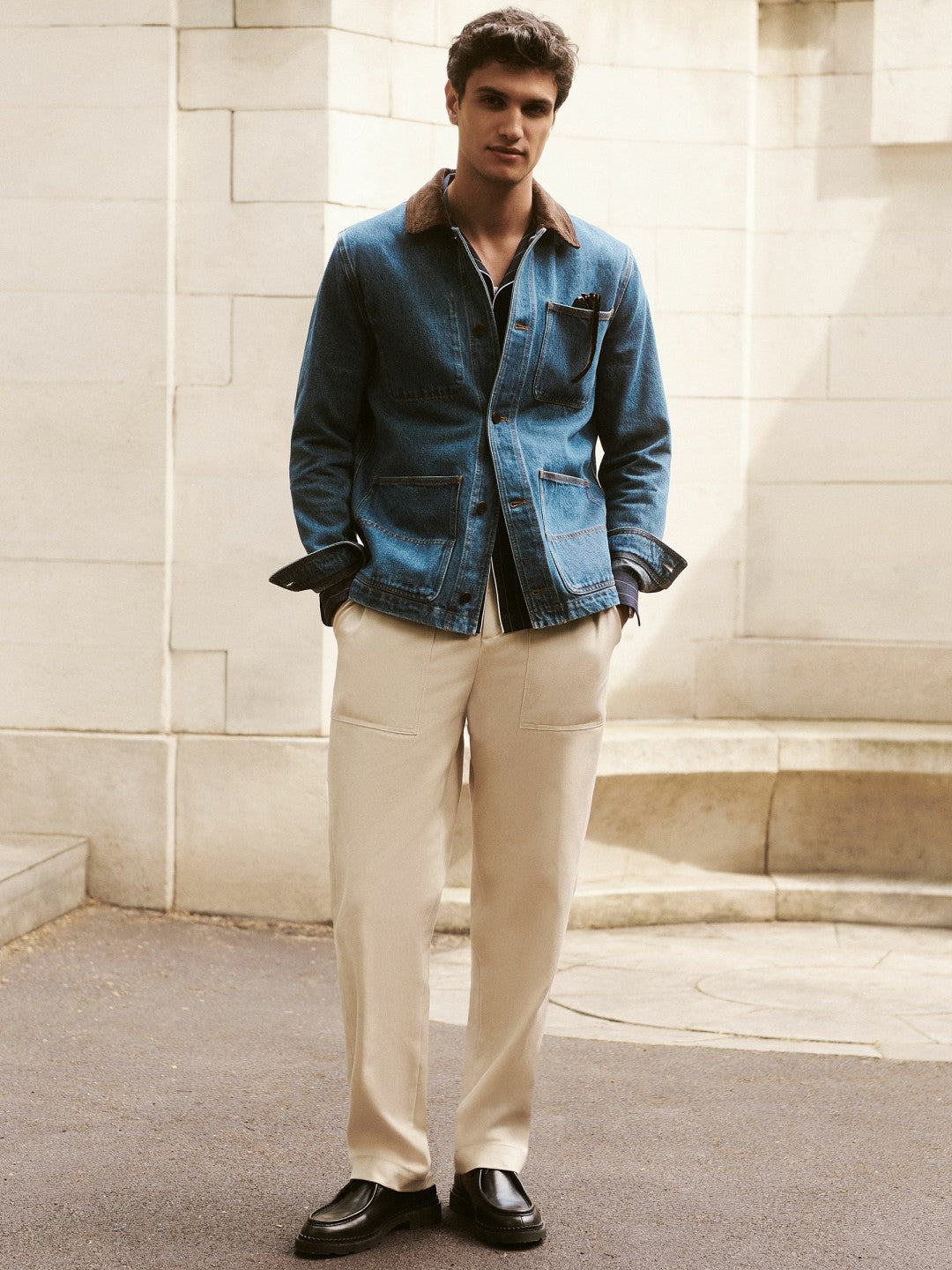 Lyocell Cotton Wide Utility Trousers Ecru | Men