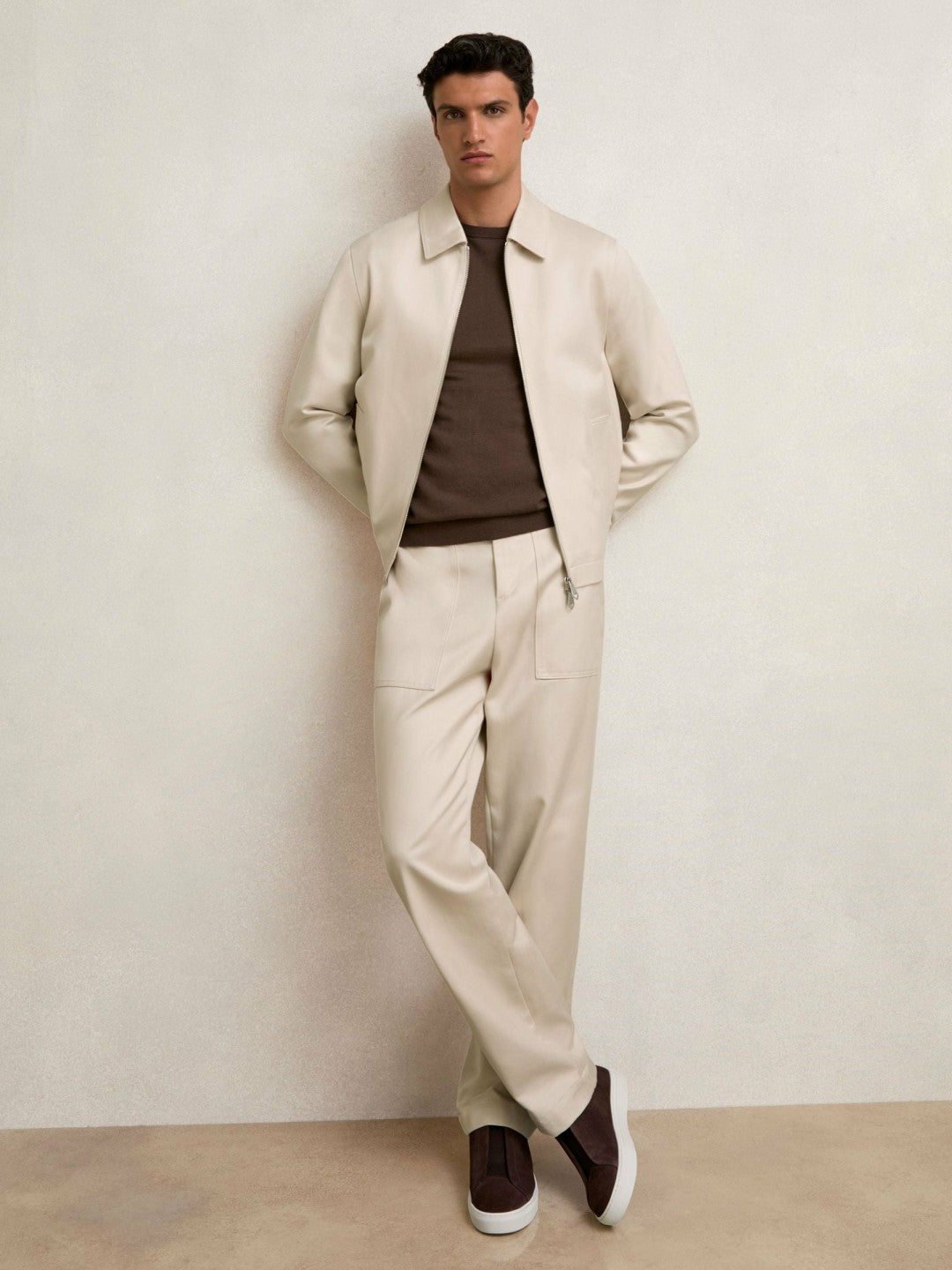 Lyocell Cotton Wide Utility Trousers Ecru | Men