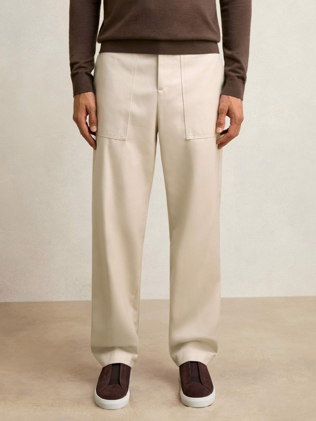 Lyocell Cotton Wide Utility Trousers Ecru | Men