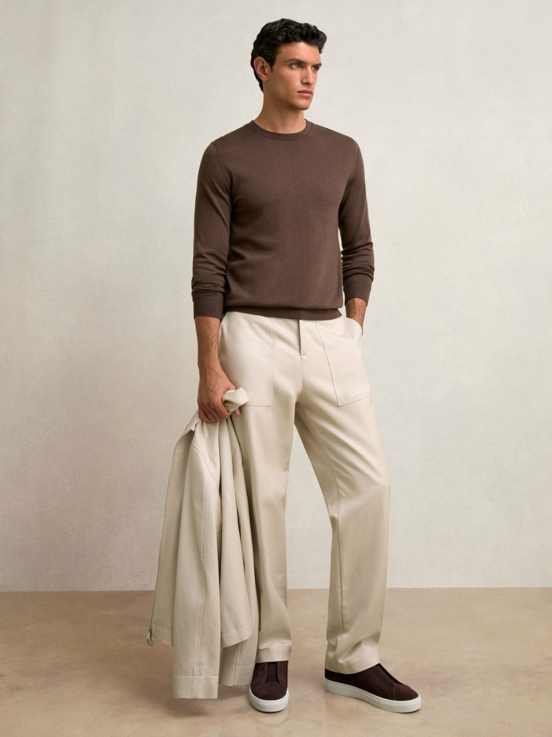 Lyocell Cotton Wide Utility Trousers Ecru | Men