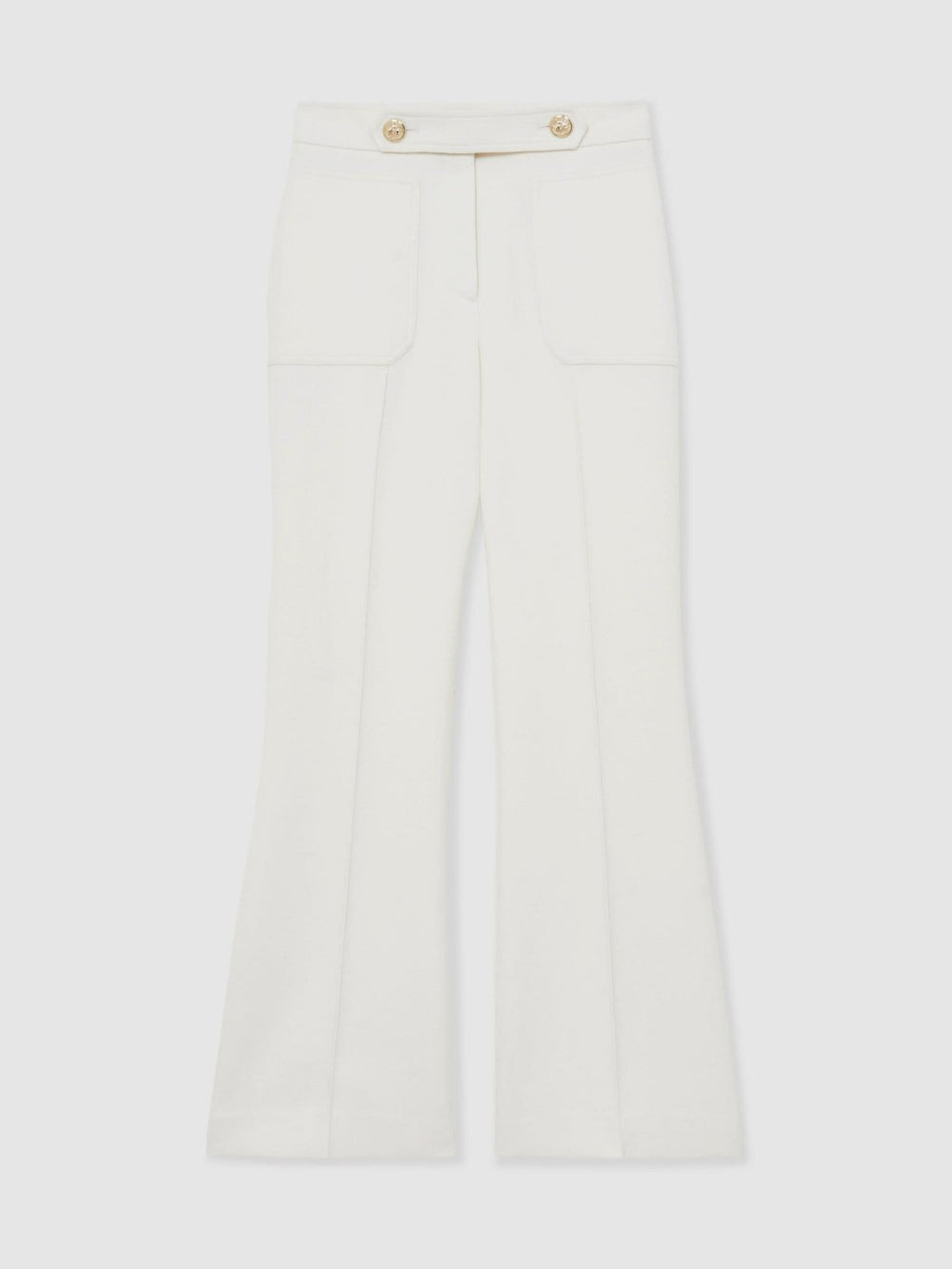 Petite Twill Button-Tab Flared Trousers With Wool White | Women