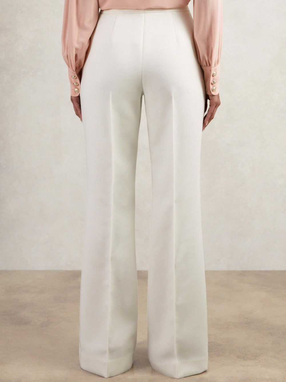 Petite Twill Button-Tab Flared Trousers With Wool White | Women