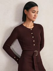 Buttoned Rib-Knit Midi Dress Burgundy | Women