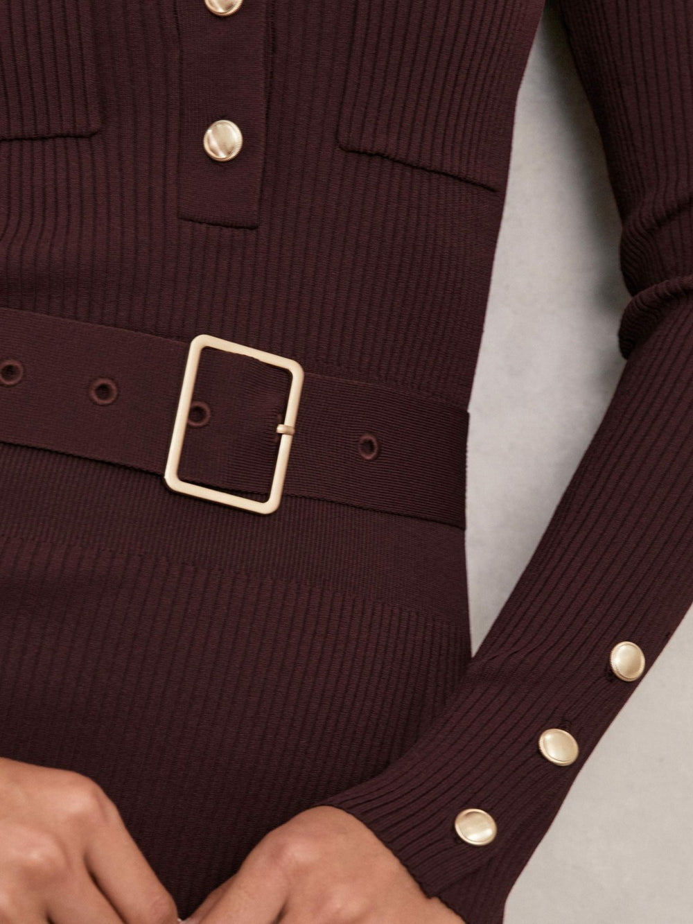 Buttoned Rib-Knit Midi Dress Burgundy | Women
