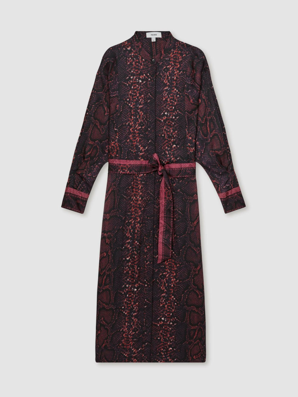 Snake-Print Belted Shirt Dress Burgundy/Black | Women