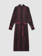 Snake-Print Belted Shirt Dress Burgundy/Black | Women