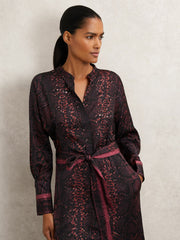 Snake-Print Belted Shirt Dress Burgundy/Black | Women