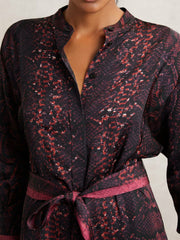Snake-Print Belted Shirt Dress Burgundy/Black | Women