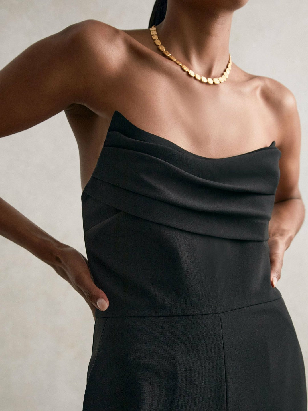 Structured Strapless Wide-Leg Jumpsuit Black | Women