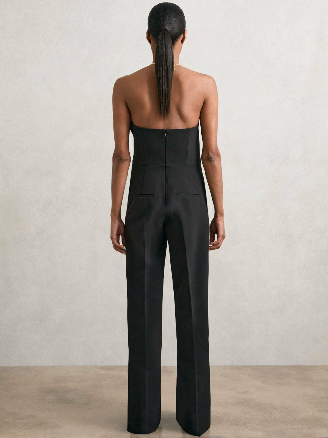 Structured Strapless Wide-Leg Jumpsuit Black | Women