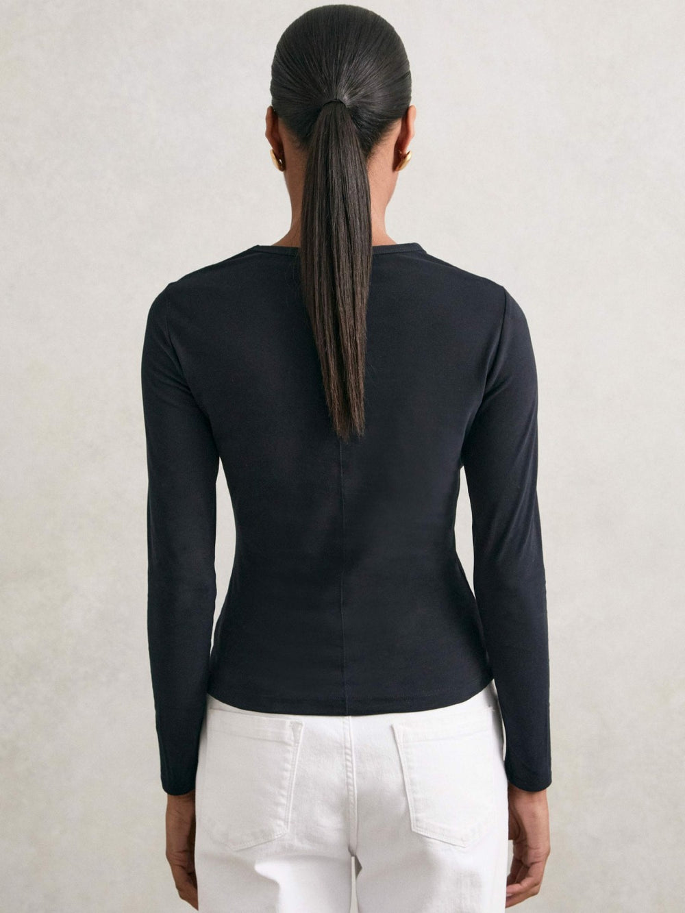 Cotton Crew-Neck Long-Sleeve T-Shirt With Stretch Black | Women