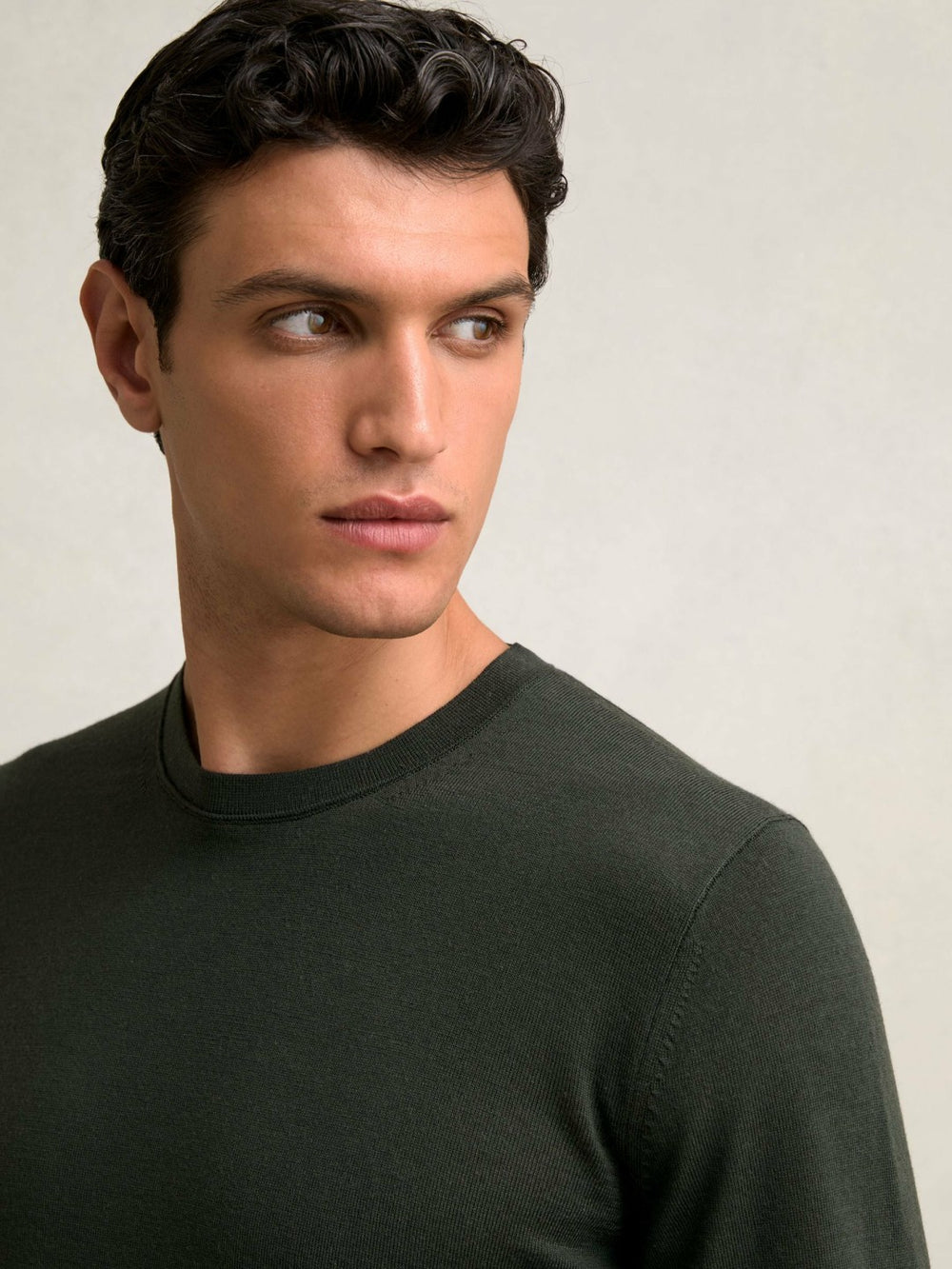 Merino Wool Crew Neck Jumper Dark Military Green | Men