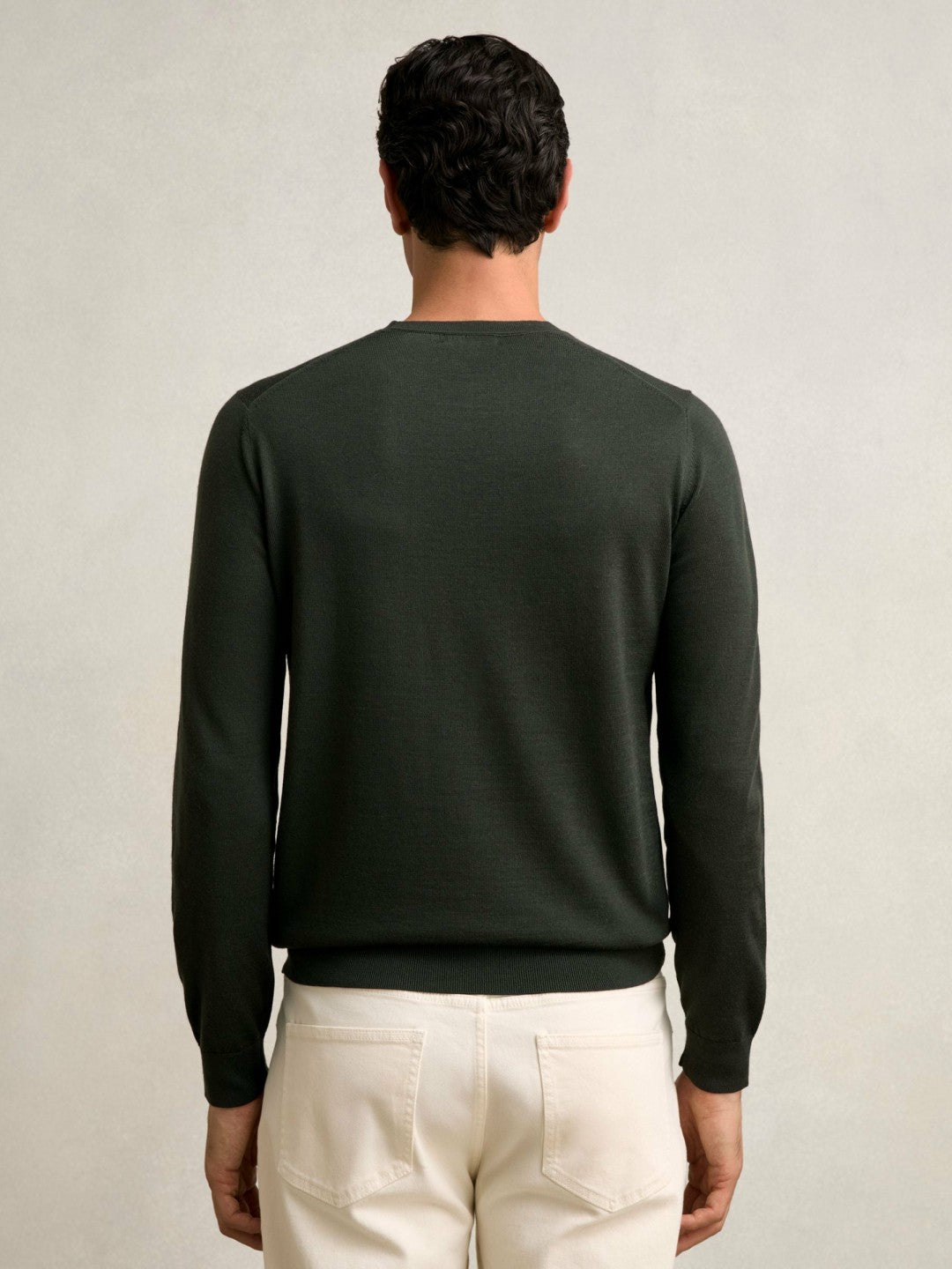 Merino Wool Crew Neck Jumper Dark Military Green | Men