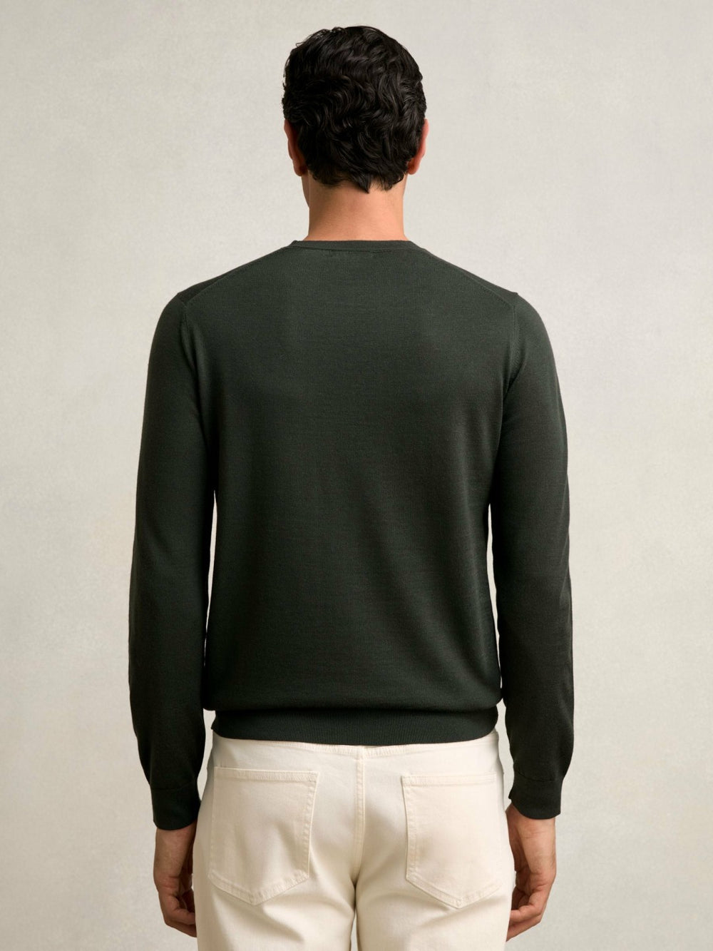 Merino Wool Crew Neck Jumper Dark Military Green | Men
