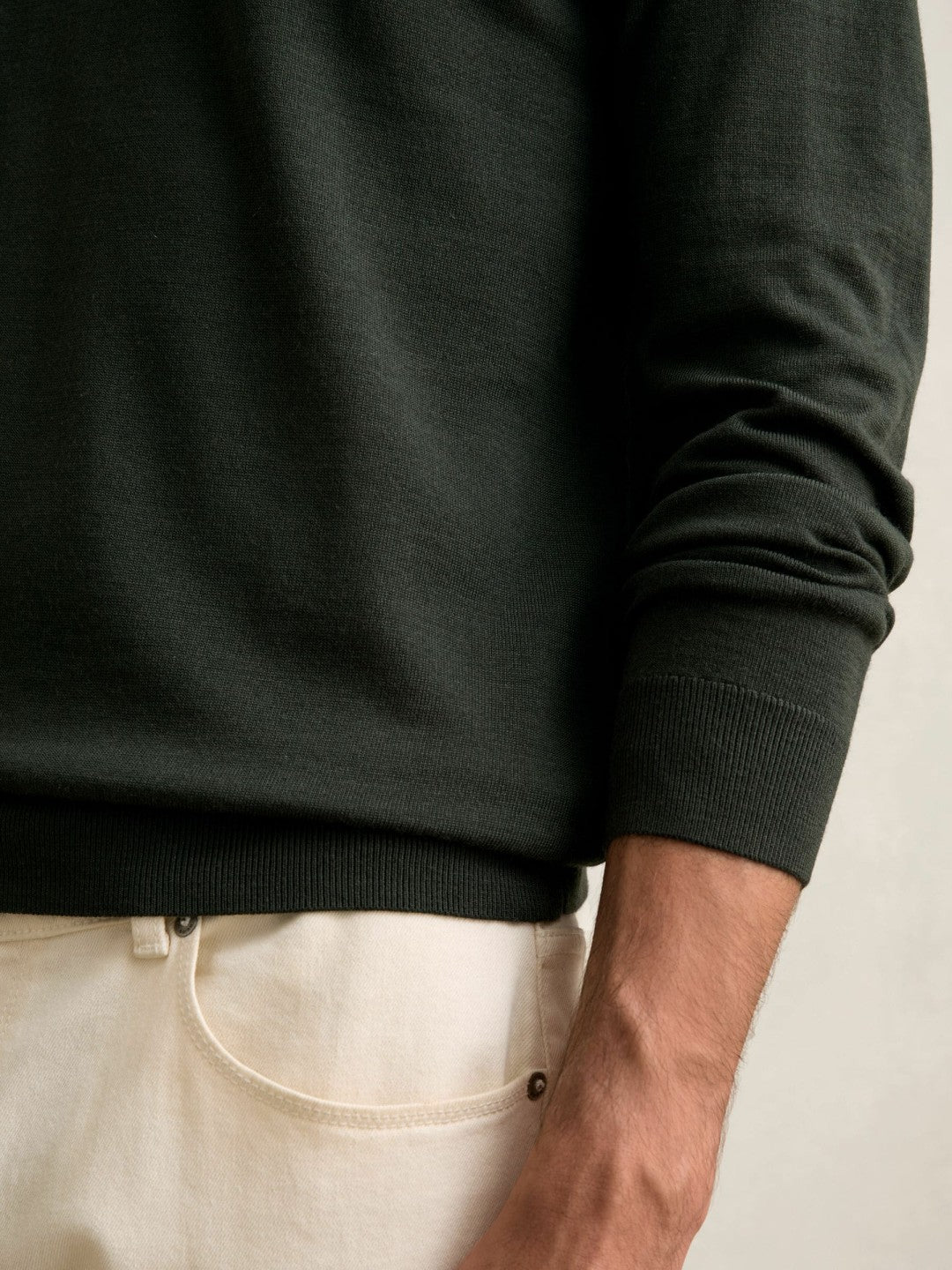 Merino Wool Crew Neck Jumper Dark Military Green | Men