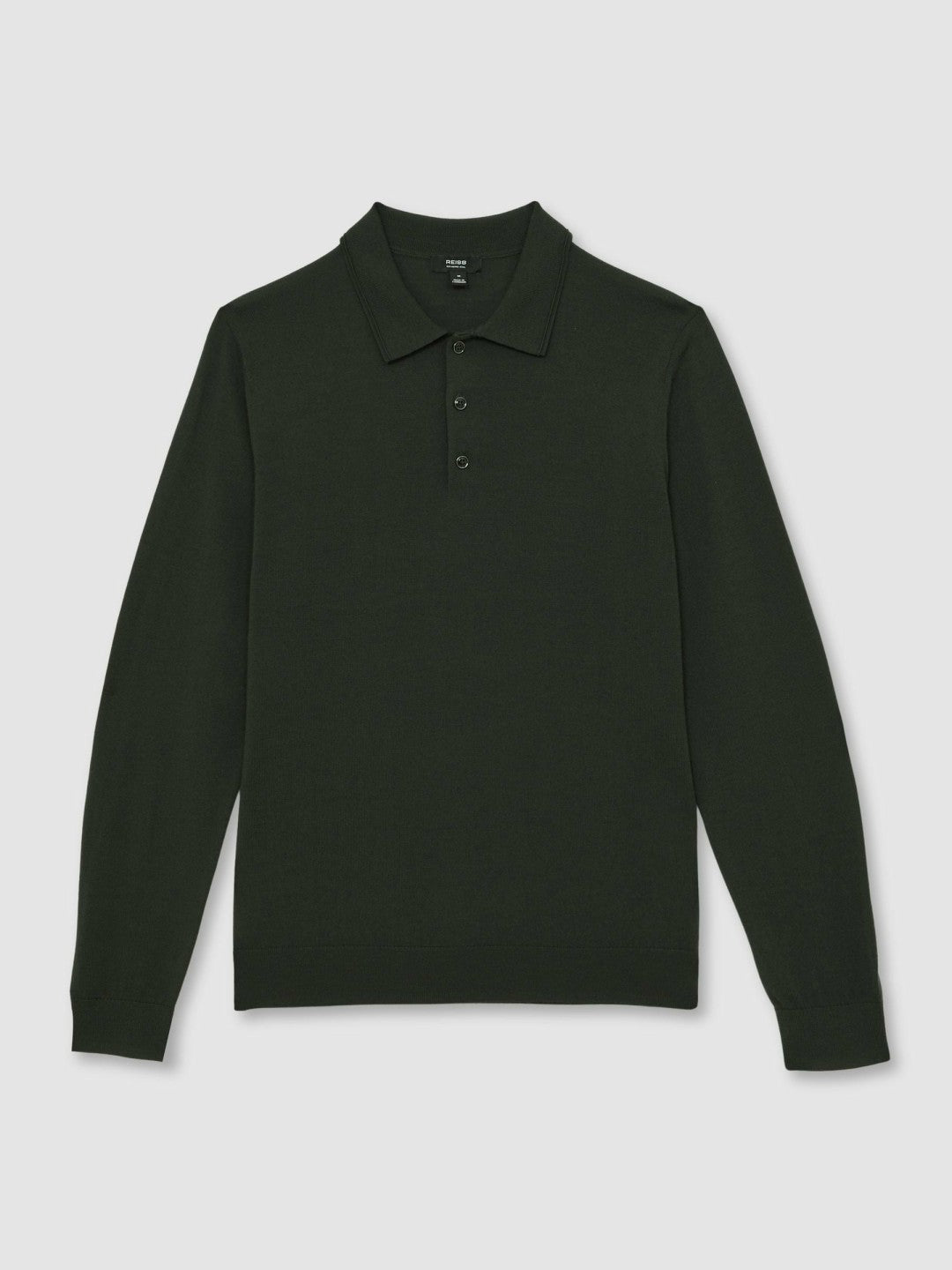 Merino Wool Long-Sleeve Polo Shirt Dark Military Green | Men