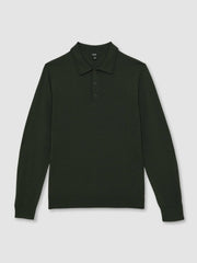 Merino Wool Long-Sleeve Polo Shirt Dark Military Green | Men
